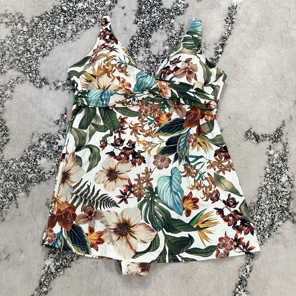 Artesands Plus Size 18+ Tropical Floral Swim Dress Multi Fit Cup One Piece